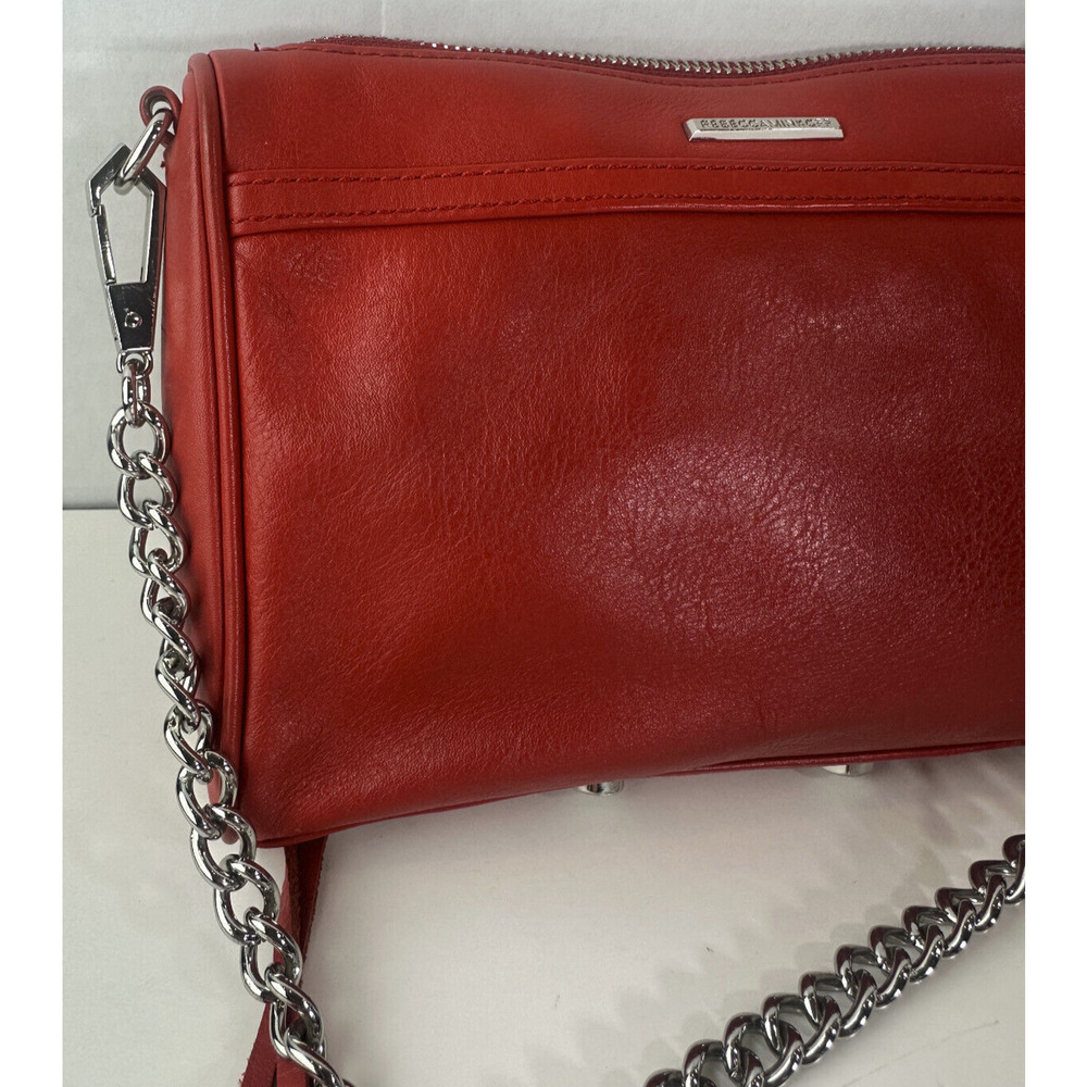 Rebecca Minkoff Mini Mac Crossbody Bag Red Leather Purse Chain Strap Studded - Picture 6 of 16
